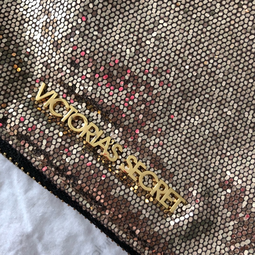 Victoria secret large gold make up bag